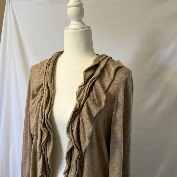 New York & Company ¾ sleeve ruffle front duster sweater - Picture 3 of 6